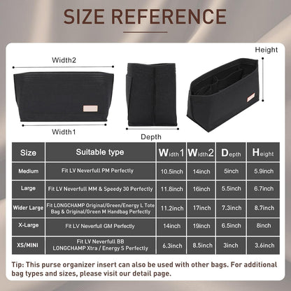 Purse Organizer Insert for Handbags & Base Shaper 2pc Set, Felt Neverfull MM Organizer Insert, Tote Bag Organizer with Zipper Pocket and Bottle Holder, Fit Speedy 30 Neverfull MM and More,Beige-L
