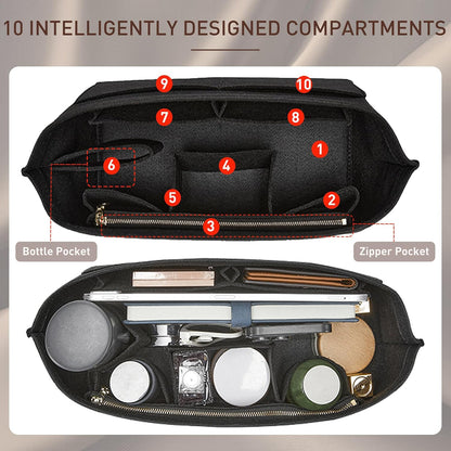 Purse Organizer Insert for Handbags & Base Shaper 2pc Set, Felt Neverfull MM Organizer Insert, Tote Bag Organizer with Zipper Pocket and Bottle Holder, Fit Speedy 30 Neverfull MM and More,Beige-L