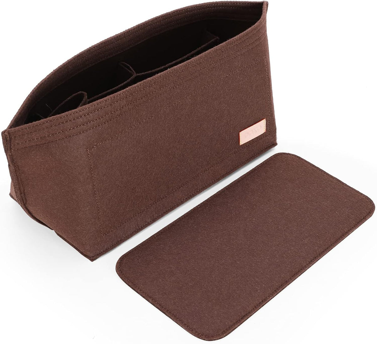 Purse Organizer Insert for Handbags & Base Shaper 2pc Set, Felt Neverfull MM Organizer Insert, Tote Bag Organizer with Zipper Pocket and Bottle Holder, Fit Speedy 30 Neverfull MM and More,Beige-L