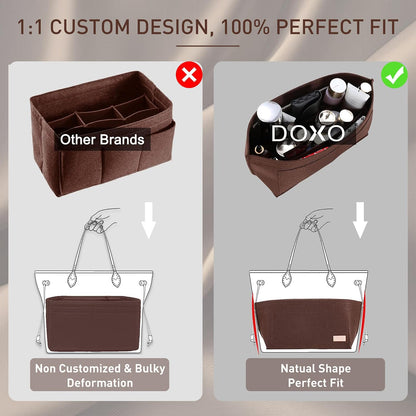 Purse Organizer Insert for Handbags & Base Shaper 2pc Set, Felt Neverfull MM Organizer Insert, Tote Bag Organizer with Zipper Pocket and Bottle Holder, Fit Speedy 30 Neverfull MM and More,Beige-L