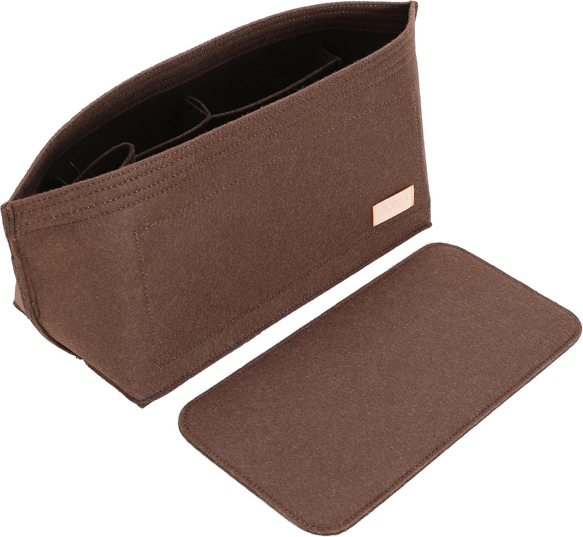 Purse Organizer Insert for Handbags & Base Shaper 2pc Set, Felt Neverfull MM Organizer Insert, Tote Bag Organizer with Zipper Pocket and Bottle Holder, Fit Speedy 30 Neverfull MM and More,Beige-L