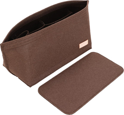 Purse Organizer Insert for Handbags & Base Shaper 2pc Set, Felt Neverfull MM Organizer Insert, Tote Bag Organizer with Zipper Pocket and Bottle Holder, Fit Speedy 30 Neverfull MM and More,Beige-L