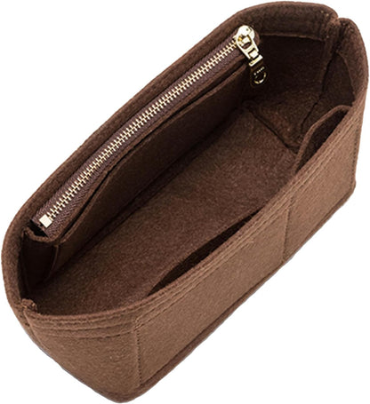 Purse Organizer Insert for Handbags & Base Shaper 2pc Set, Felt Neverfull MM Organizer Insert, Tote Bag Organizer with Zipper Pocket and Bottle Holder, Fit Speedy 30 Neverfull MM and More,Beige-L