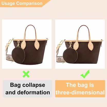 Purse Organizer Insert for Handbags & Base Shaper 2pc Set, Felt Neverfull MM Organizer Insert, Tote Bag Organizer with Zipper Pocket and Bottle Holder, Fit Speedy 30 Neverfull MM and More,Beige-L