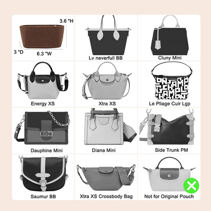 Purse Organizer Insert for Handbags & Base Shaper 2pc Set, Felt Neverfull MM Organizer Insert, Tote Bag Organizer with Zipper Pocket and Bottle Holder, Fit Speedy 30 Neverfull MM and More,Beige-L