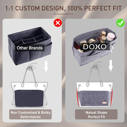 Purse Organizer Insert for Handbags & Base Shaper 2pc Set, Felt Neverfull MM Organizer Insert, Tote Bag Organizer with Zipper Pocket and Bottle Holder, Fit Speedy 30 Neverfull MM and More,Beige-L