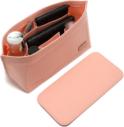 Purse Organizer Insert for Handbags & Base Shaper 2pc Set, Felt Neverfull MM Organizer Insert, Tote Bag Organizer with Zipper Pocket and Bottle Holder, Fit Speedy 30 Neverfull MM and More,Beige-L
