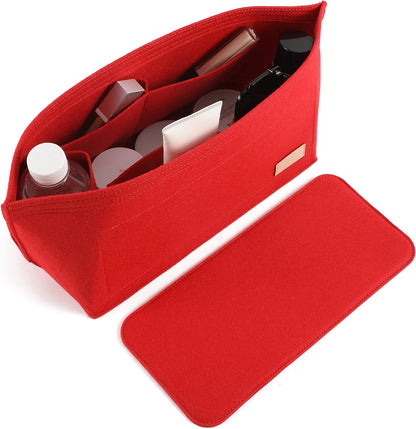 Purse Organizer Insert for Handbags & Base Shaper 2pc Set, Felt Neverfull MM Organizer Insert, Tote Bag Organizer with Zipper Pocket and Bottle Holder, Fit Speedy 30 Neverfull MM and More,Beige-L