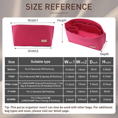 Purse Organizer Insert for Handbags & Base Shaper 2pc Set, Felt Neverfull MM Organizer Insert, Tote Bag Organizer with Zipper Pocket and Bottle Holder, Fit Speedy 30 Neverfull MM and More,Beige-L