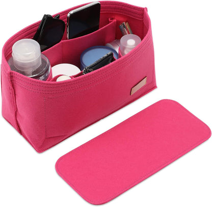 Purse Organizer Insert for Handbags & Base Shaper 2pc Set, Felt Neverfull MM Organizer Insert, Tote Bag Organizer with Zipper Pocket and Bottle Holder, Fit Speedy 30 Neverfull MM and More,Beige-L