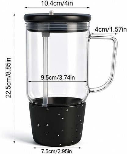 40oz Glass Tumbler with Straw and Lid, Glass Cup with Silicone Sleeve | Leakproof Lid, Fits Car Cup Holder Glass for Iced Coffee, Water, Cold Drinks, Travel, Outdoor, Partys&Home