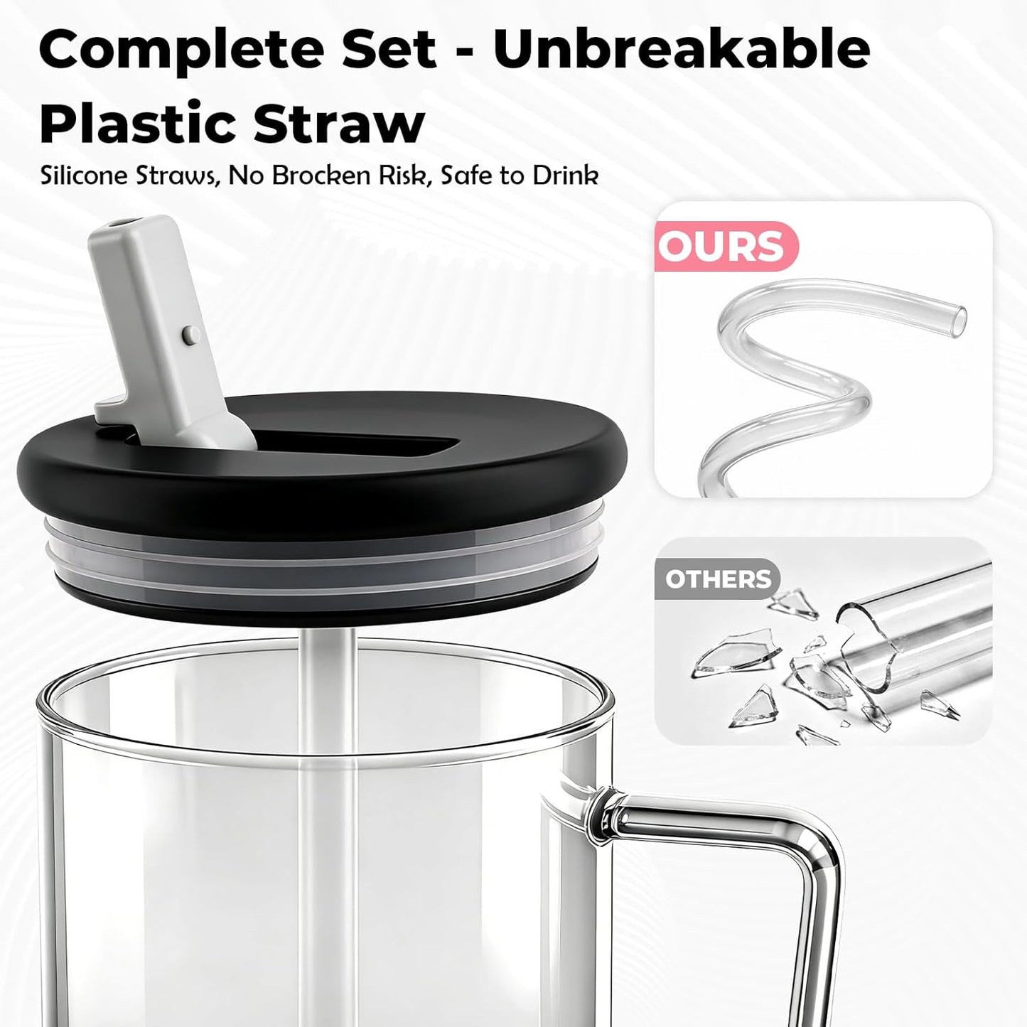 40oz Glass Tumbler with Straw and Lid, Glass Cup with Silicone Sleeve | Leakproof Lid, Fits Car Cup Holder Glass for Iced Coffee, Water, Cold Drinks, Travel, Outdoor, Partys&Home