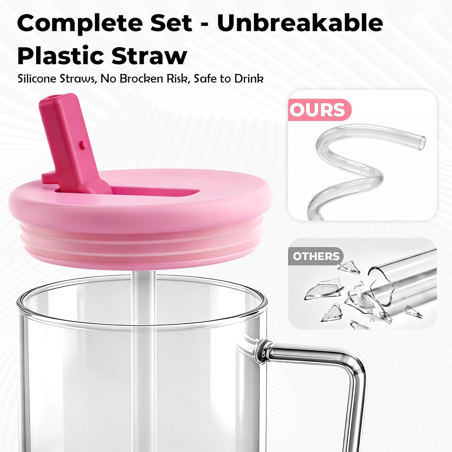40oz Glass Tumbler with Straw and Lid, Glass Cup with Silicone Sleeve | Leakproof Lid, Fits Car Cup Holder Glass for Iced Coffee, Water, Cold Drinks, Travel, Outdoor, Partys&Home