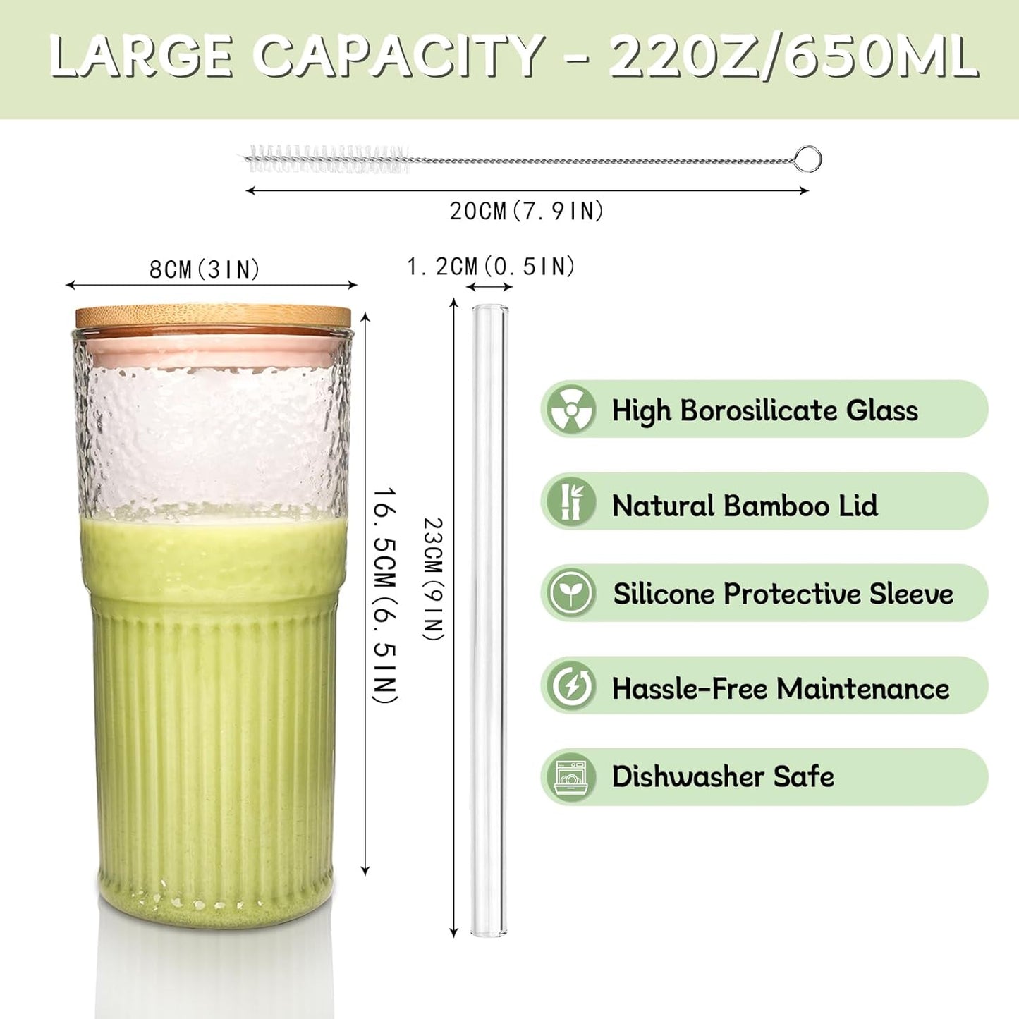 40oz Glass Tumbler with Straw and Lid, Glass Cup with Silicone Sleeve | Leakproof Lid, Fits Car Cup Holder Glass for Iced Coffee, Water, Cold Drinks, Travel, Outdoor, Partys&Home