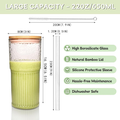 40oz Glass Tumbler with Straw and Lid, Glass Cup with Silicone Sleeve | Leakproof Lid, Fits Car Cup Holder Glass for Iced Coffee, Water, Cold Drinks, Travel, Outdoor, Partys&Home