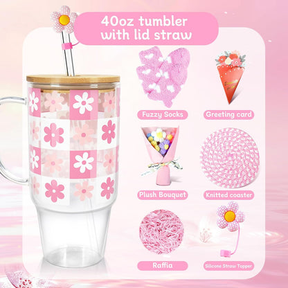 40oz Glass Tumbler with Straw and Lid, Glass Cup with Silicone Sleeve | Leakproof Lid, Fits Car Cup Holder Glass for Iced Coffee, Water, Cold Drinks, Travel, Outdoor, Partys&Home