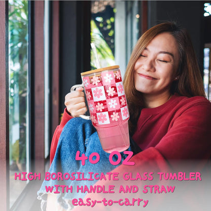 40oz Glass Tumbler with Straw and Lid, Glass Cup with Silicone Sleeve | Leakproof Lid, Fits Car Cup Holder Glass for Iced Coffee, Water, Cold Drinks, Travel, Outdoor, Partys&Home