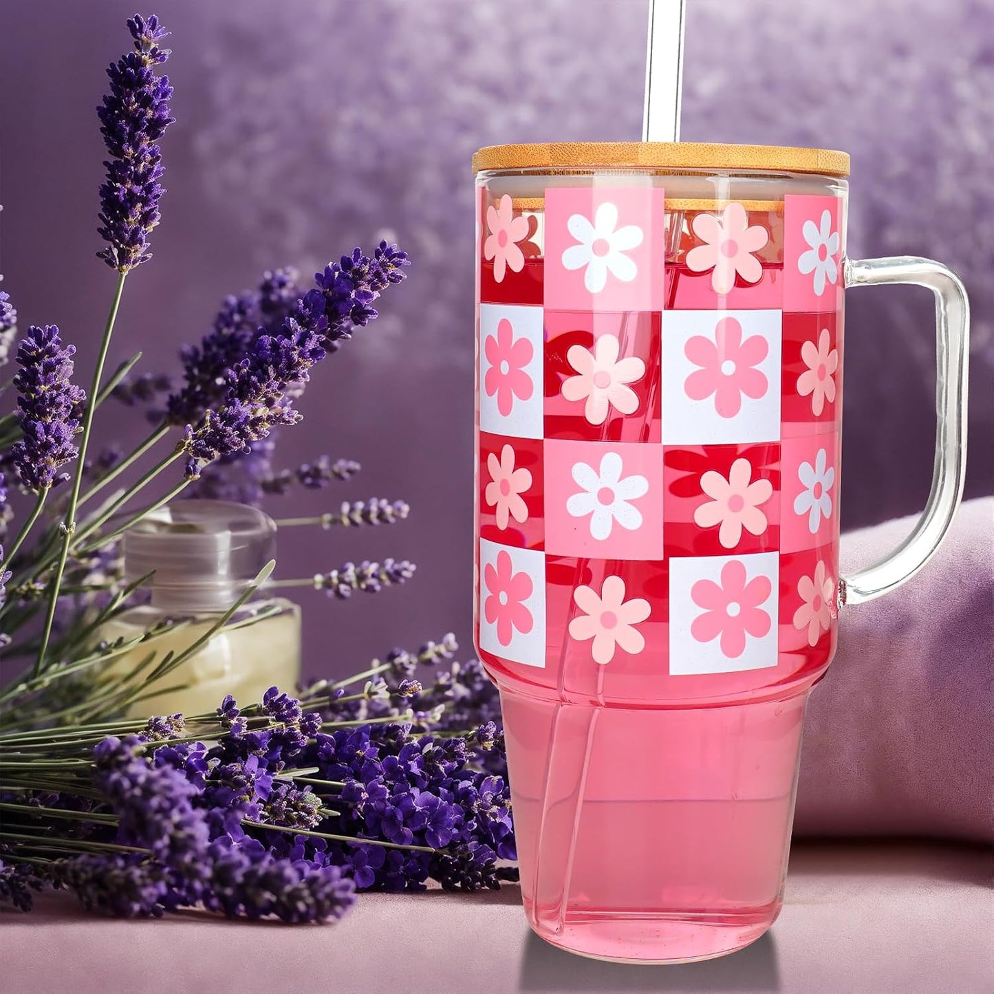 40oz Glass Tumbler with Straw and Lid, Glass Cup with Silicone Sleeve | Leakproof Lid, Fits Car Cup Holder Glass for Iced Coffee, Water, Cold Drinks, Travel, Outdoor, Partys&Home