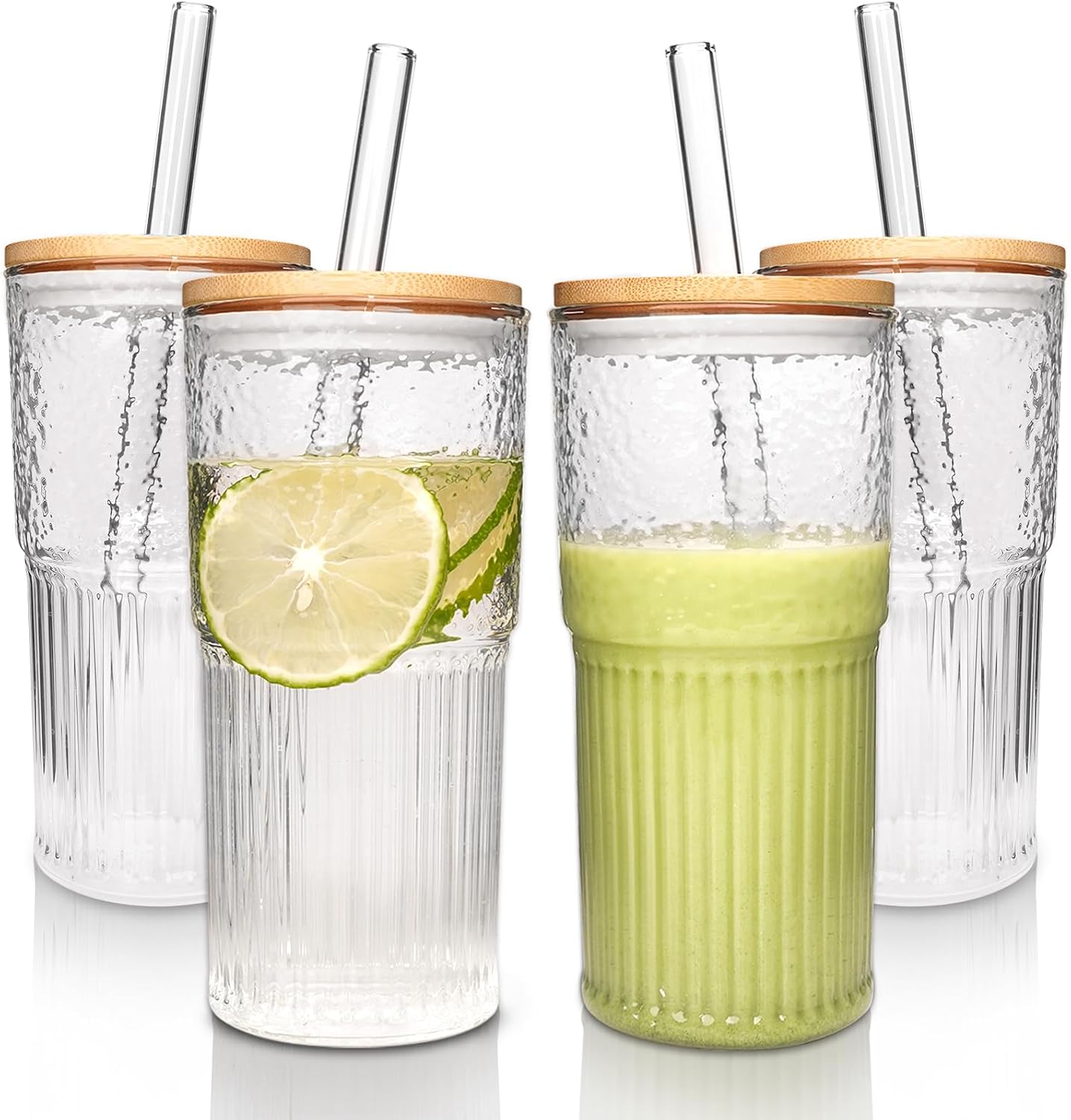 40oz Glass Tumbler with Straw and Lid, Glass Cup with Silicone Sleeve | Leakproof Lid, Fits Car Cup Holder Glass for Iced Coffee, Water, Cold Drinks, Travel, Outdoor, Partys&Home