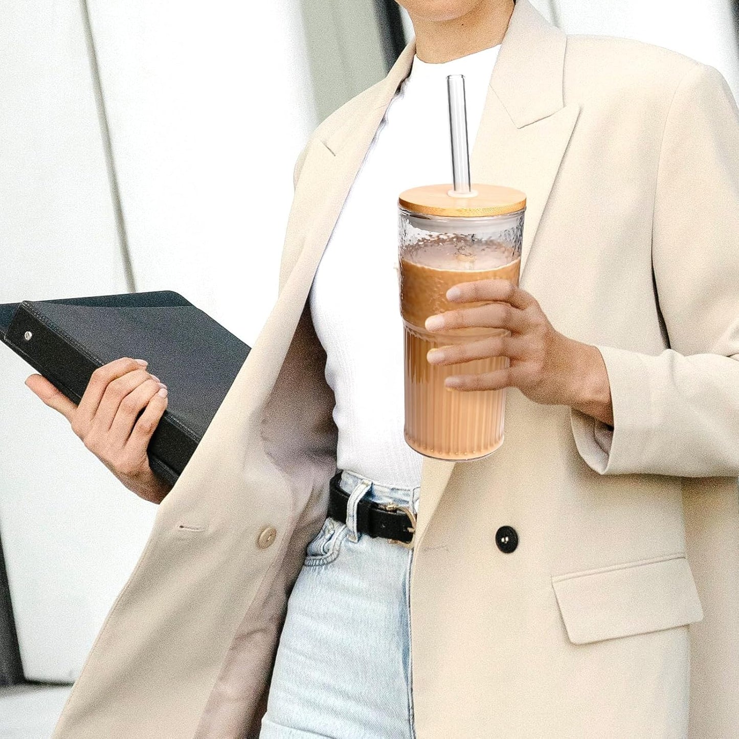 40oz Glass Tumbler with Straw and Lid, Glass Cup with Silicone Sleeve | Leakproof Lid, Fits Car Cup Holder Glass for Iced Coffee, Water, Cold Drinks, Travel, Outdoor, Partys&Home