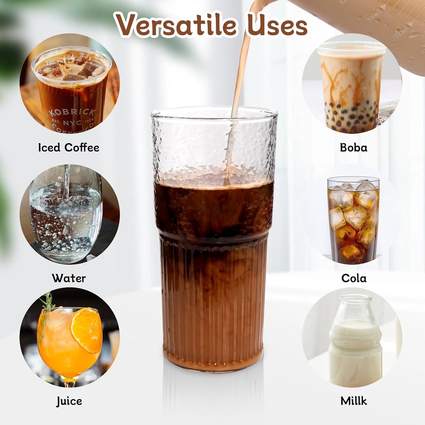 40oz Glass Tumbler with Straw and Lid, Glass Cup with Silicone Sleeve | Leakproof Lid, Fits Car Cup Holder Glass for Iced Coffee, Water, Cold Drinks, Travel, Outdoor, Partys&Home