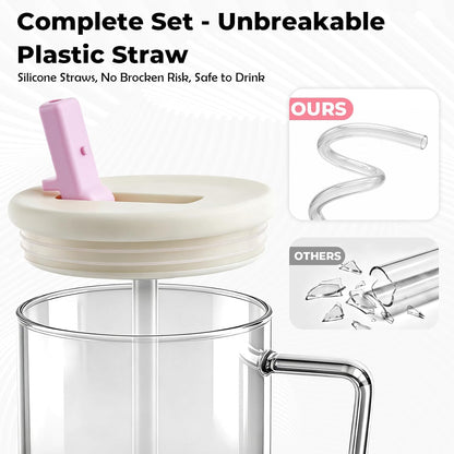 40oz Glass Tumbler with Straw and Lid, Glass Cup with Silicone Sleeve | Leakproof Lid, Fits Car Cup Holder Glass for Iced Coffee, Water, Cold Drinks, Travel, Outdoor, Partys&Home