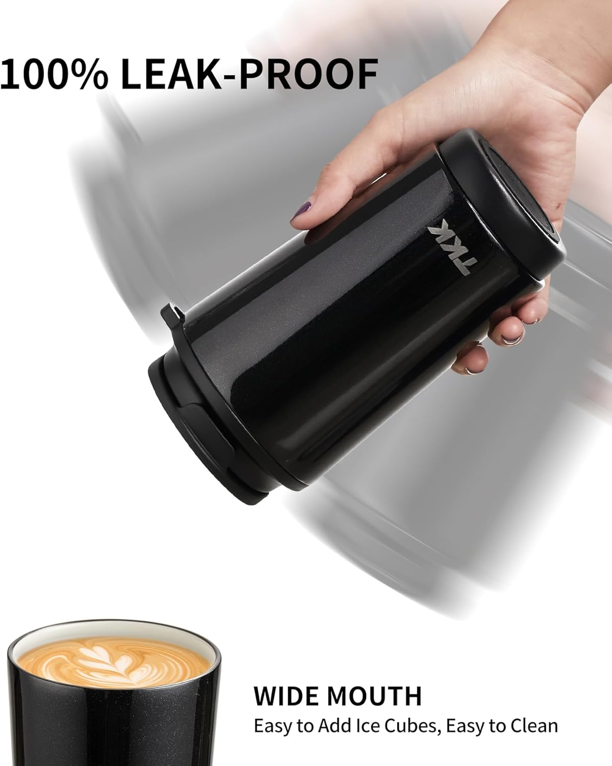 Coffee Cup with Ceramic Coating - 14oz Insulated Stainless Steel Travel Mug, Leak-Proof Tumblers with Straw for Hot/Cold Beverages, Easy Wide Mouth Cleaning, White