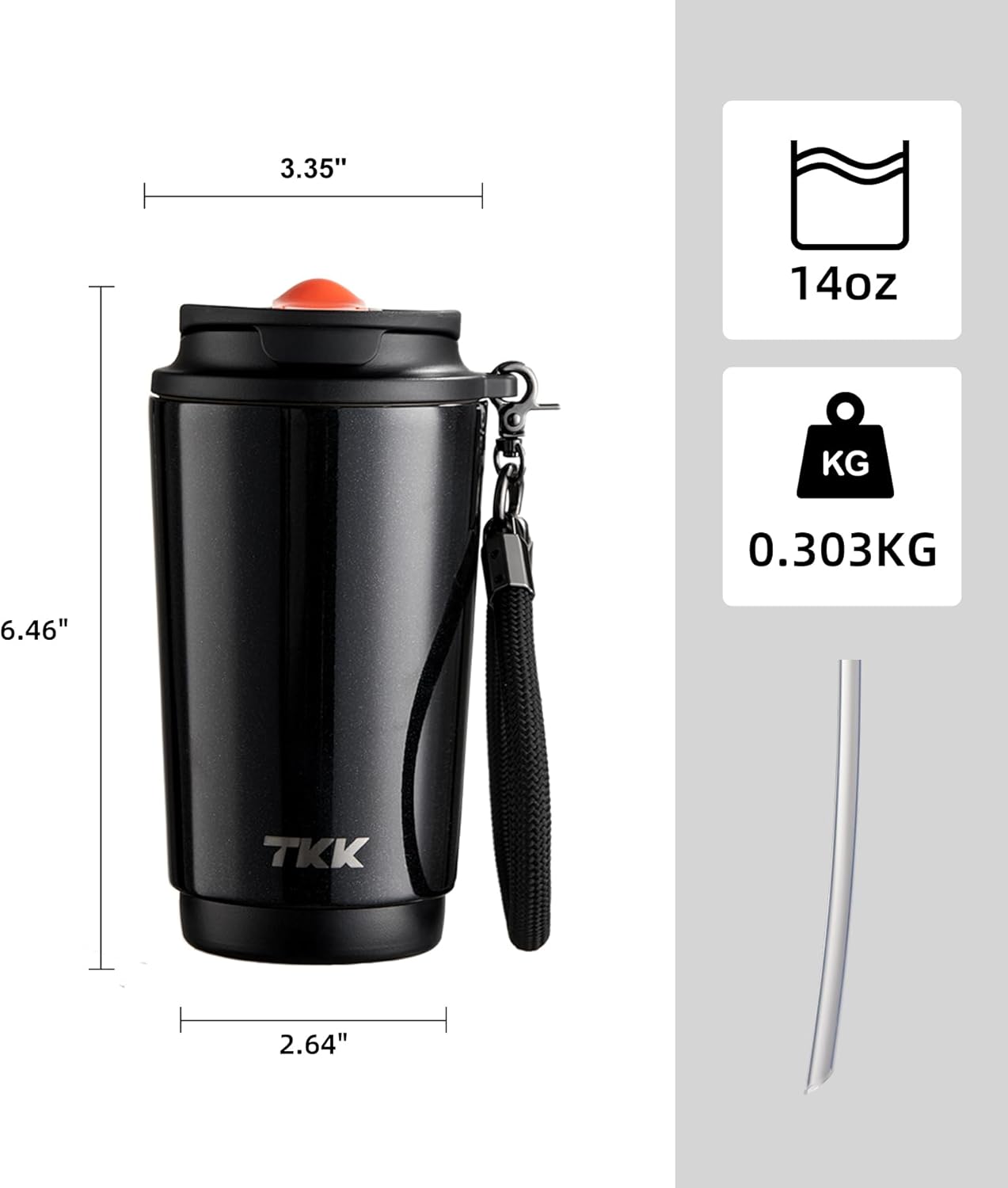 Coffee Cup with Ceramic Coating - 14oz Insulated Stainless Steel Travel Mug, Leak-Proof Tumblers with Straw for Hot/Cold Beverages, Easy Wide Mouth Cleaning, White