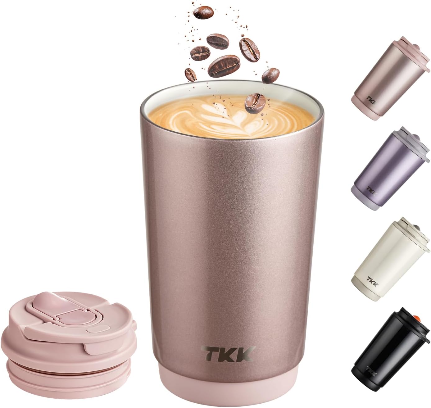 Coffee Cup with Ceramic Coating - 14oz Insulated Stainless Steel Travel Mug, Leak-Proof Tumblers with Straw for Hot/Cold Beverages, Easy Wide Mouth Cleaning, White