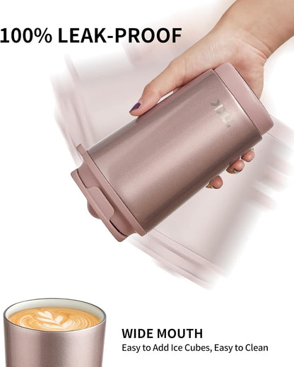 Coffee Cup with Ceramic Coating - 14oz Insulated Stainless Steel Travel Mug, Leak-Proof Tumblers with Straw for Hot/Cold Beverages, Easy Wide Mouth Cleaning, White