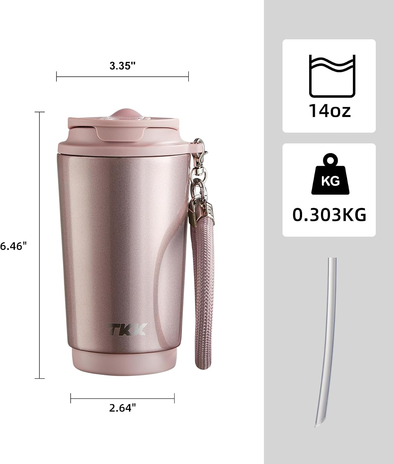 Coffee Cup with Ceramic Coating - 14oz Insulated Stainless Steel Travel Mug, Leak-Proof Tumblers with Straw for Hot/Cold Beverages, Easy Wide Mouth Cleaning, White