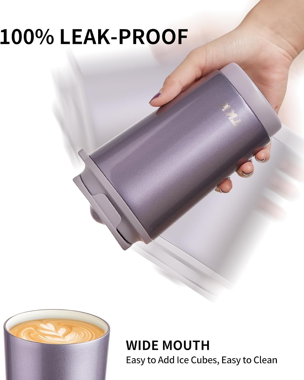 Coffee Cup with Ceramic Coating - 14oz Insulated Stainless Steel Travel Mug, Leak-Proof Tumblers with Straw for Hot/Cold Beverages, Easy Wide Mouth Cleaning, White
