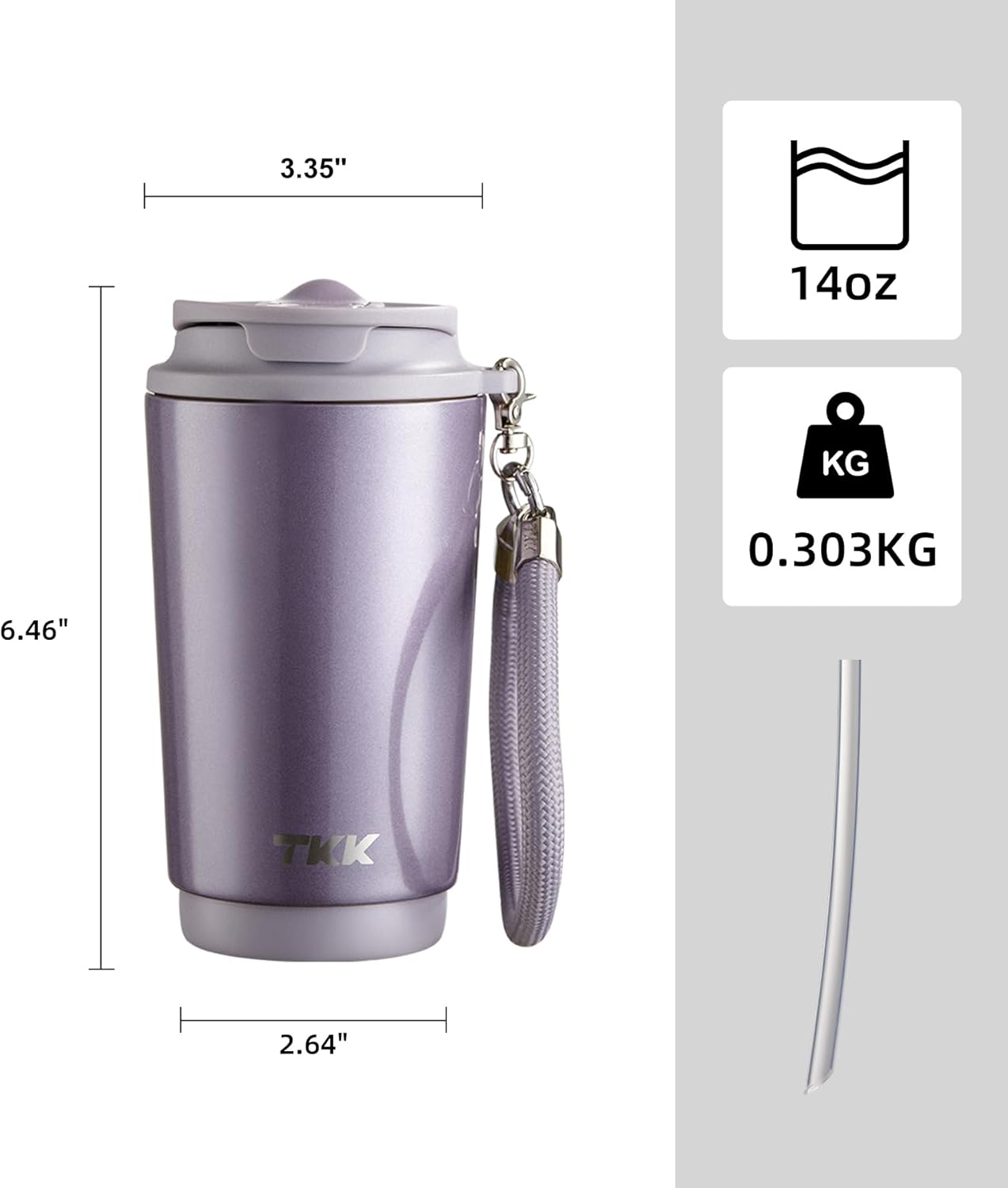 Coffee Cup with Ceramic Coating - 14oz Insulated Stainless Steel Travel Mug, Leak-Proof Tumblers with Straw for Hot/Cold Beverages, Easy Wide Mouth Cleaning, White