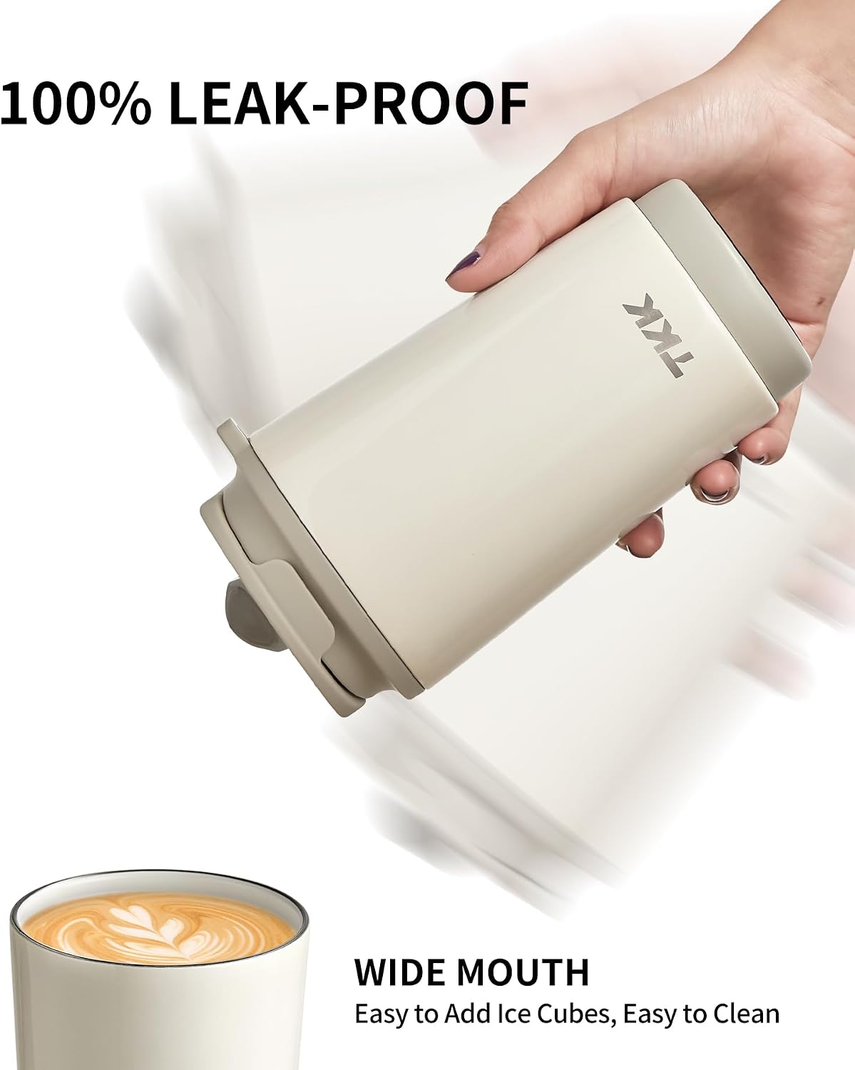 Coffee Cup with Ceramic Coating - 14oz Insulated Stainless Steel Travel Mug, Leak-Proof Tumblers with Straw for Hot/Cold Beverages, Easy Wide Mouth Cleaning, White