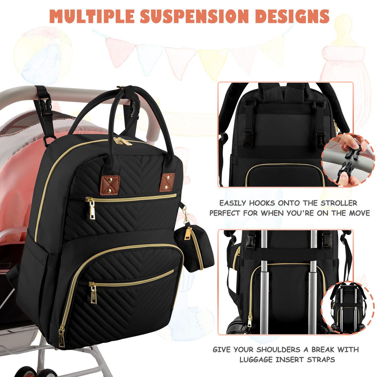 Diaper Bag Backpack, Baby Diaper Bag with Changing Pad Light Pink