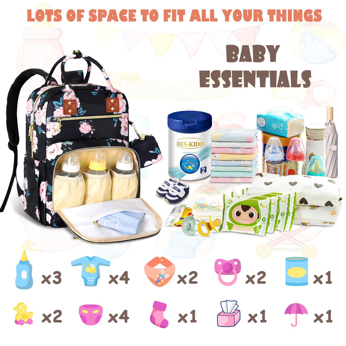 Diaper Bag Backpack, Baby Diaper Bag with Changing Pad Light Pink