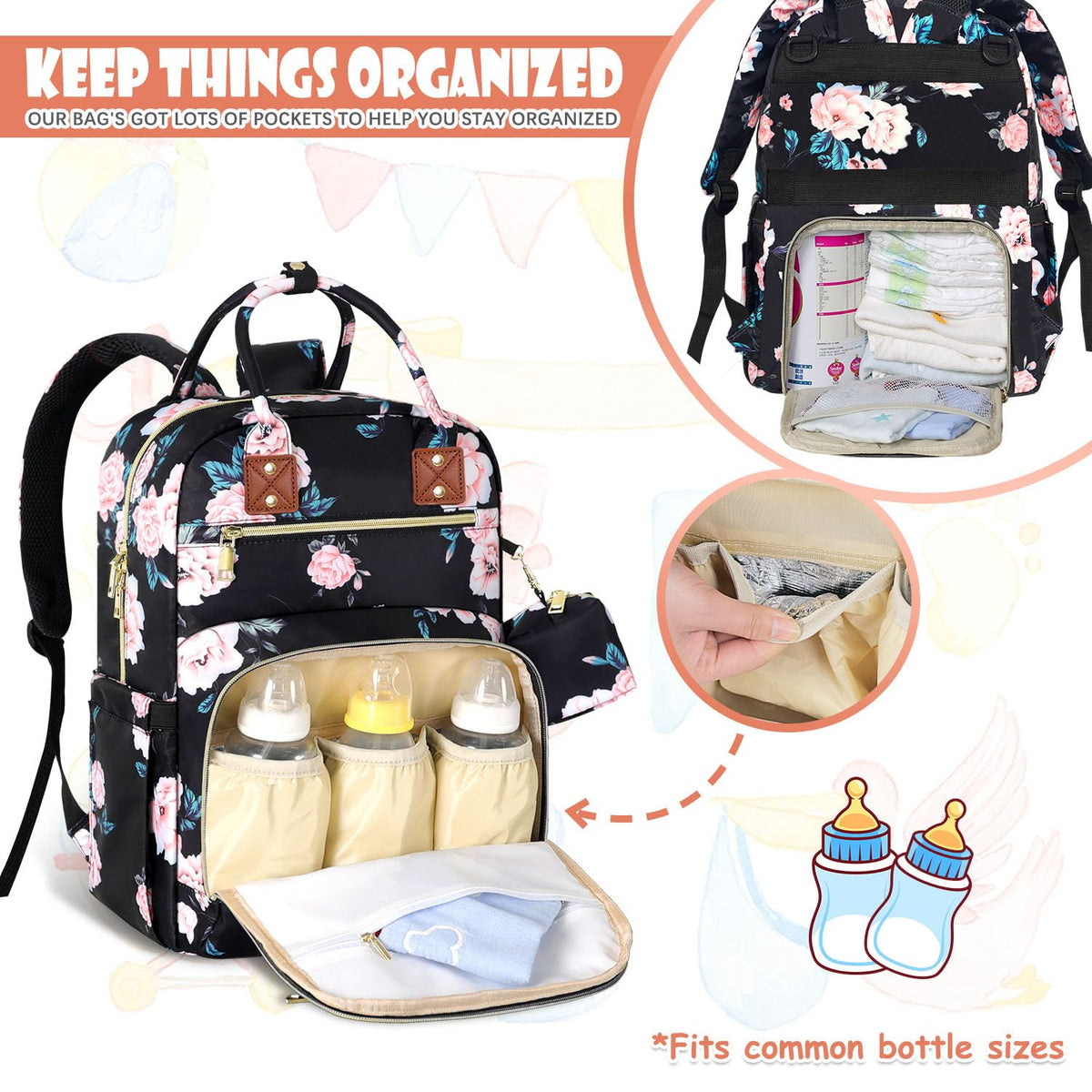 Diaper Bag Backpack, Baby Diaper Bag with Changing Pad Light Pink
