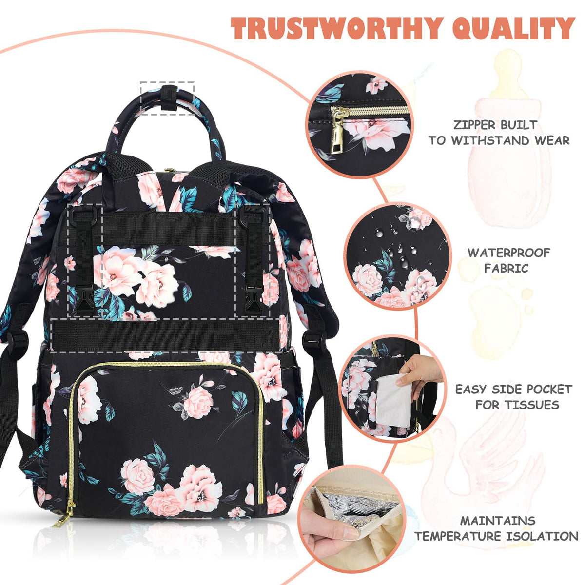 Diaper Bag Backpack, Baby Diaper Bag with Changing Pad Light Pink