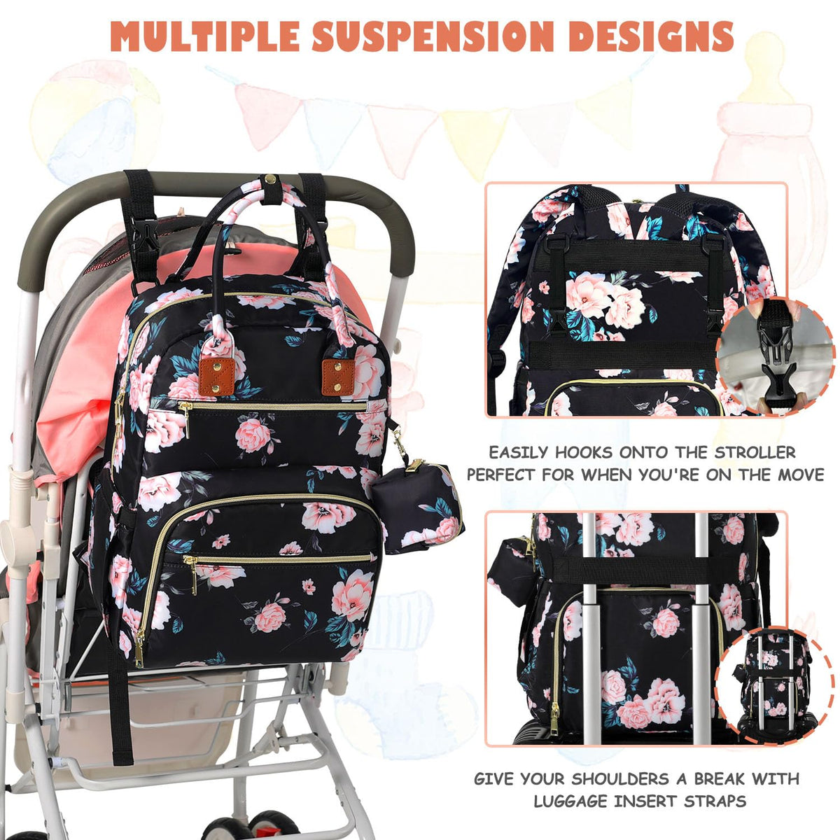 Diaper Bag Backpack, Baby Diaper Bag with Changing Pad Light Pink