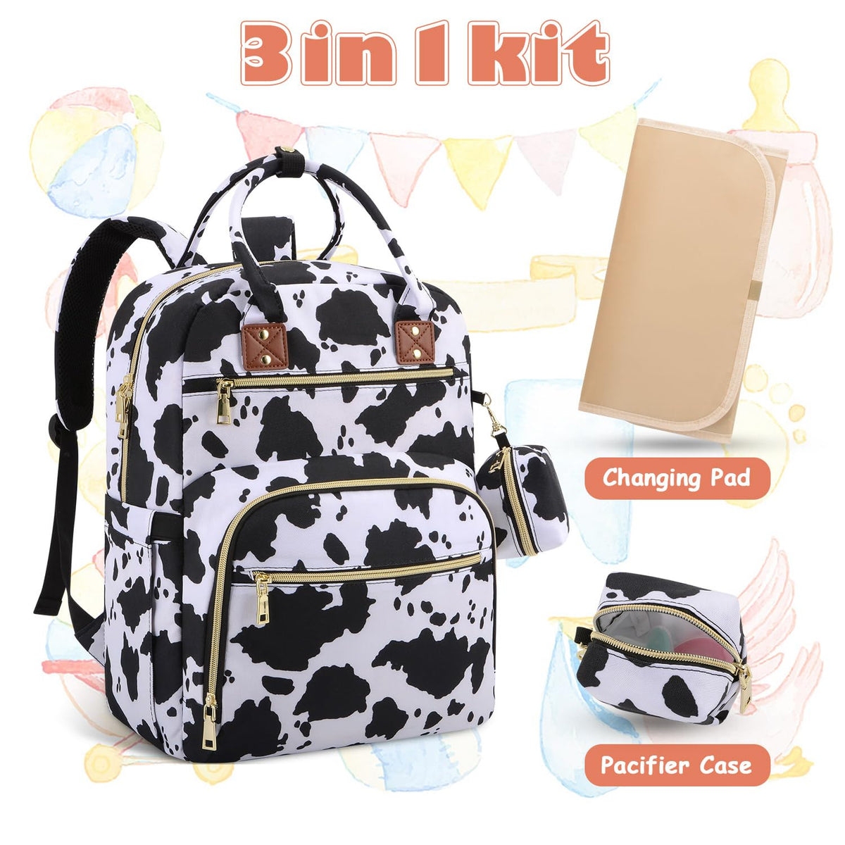 Diaper Bag Backpack, Baby Diaper Bag with Changing Pad Light Pink