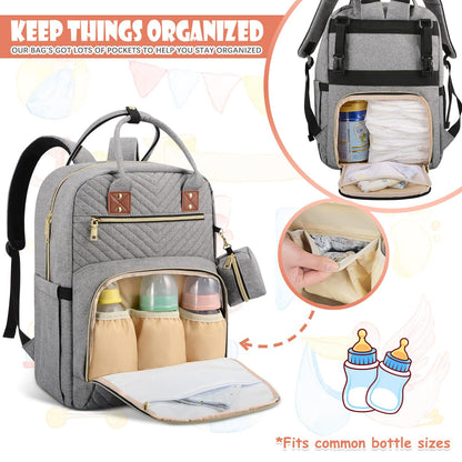 Diaper Bag Backpack, Baby Diaper Bag with Changing Pad Light Pink