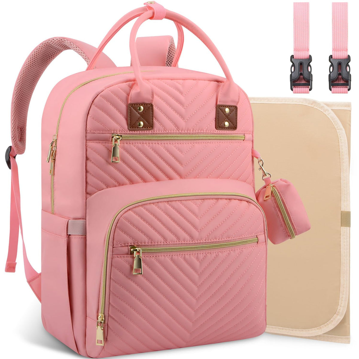 Diaper Bag Backpack, Baby Diaper Bag with Changing Pad Light Pink