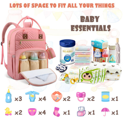 Diaper Bag Backpack, Baby Diaper Bag with Changing Pad Light Pink