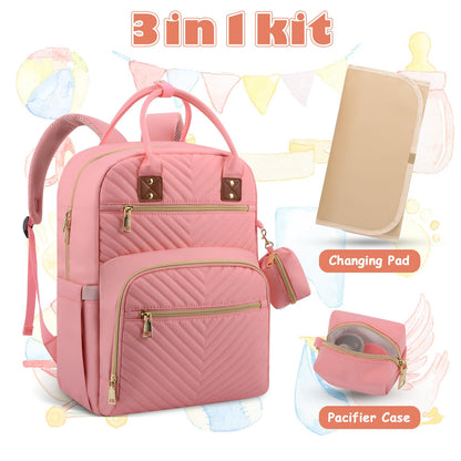 Diaper Bag Backpack, Baby Diaper Bag with Changing Pad Light Pink