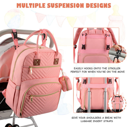 Diaper Bag Backpack, Baby Diaper Bag with Changing Pad Light Pink