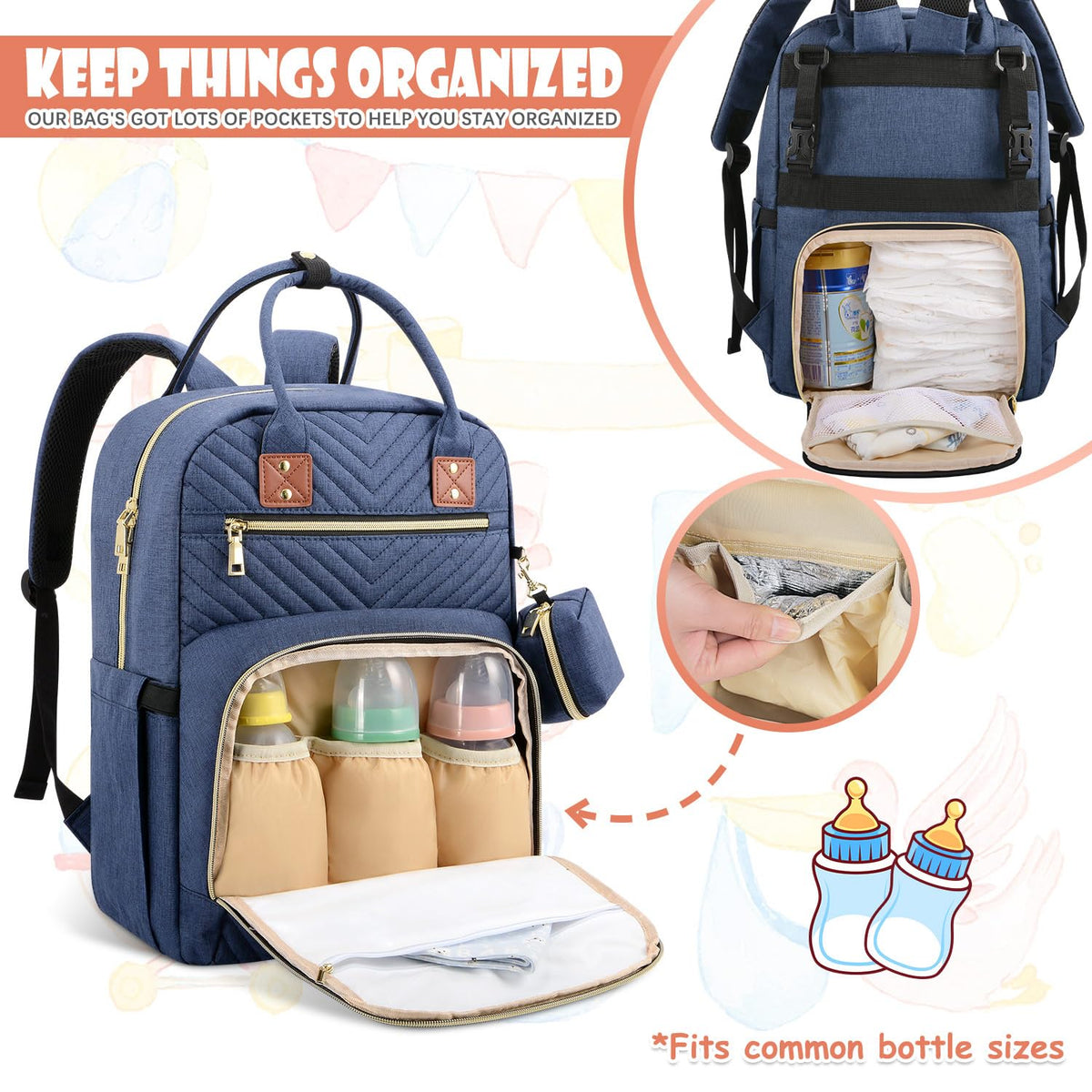 Diaper Bag Backpack, Baby Diaper Bag with Changing Pad Light Pink