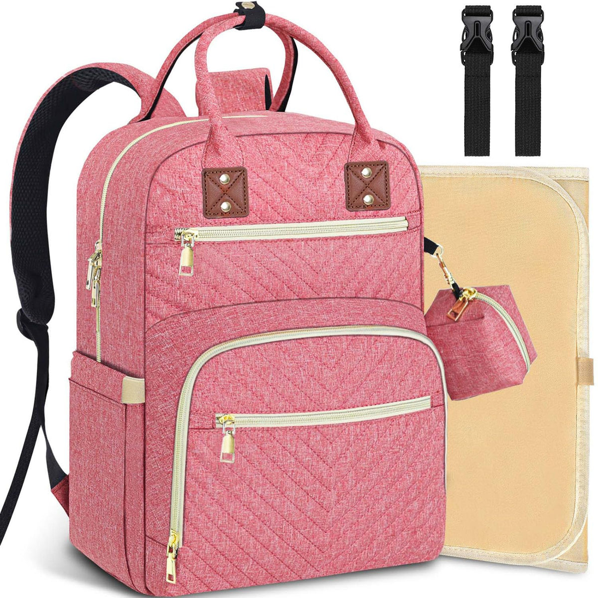 Diaper Bag Backpack, Baby Diaper Bag with Changing Pad Light Pink
