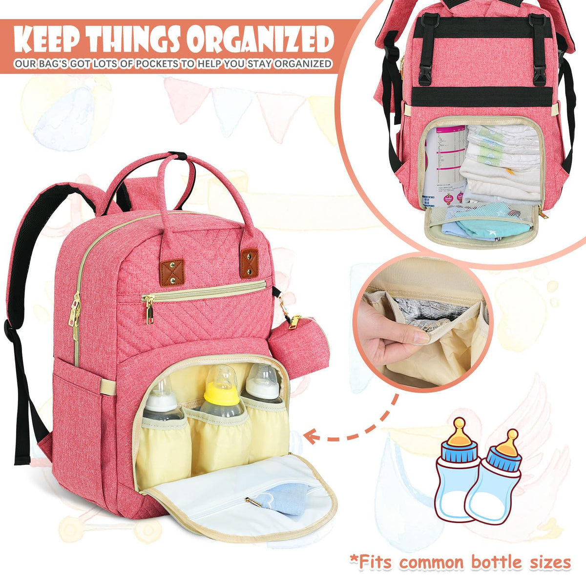 Diaper Bag Backpack, Baby Diaper Bag with Changing Pad Light Pink