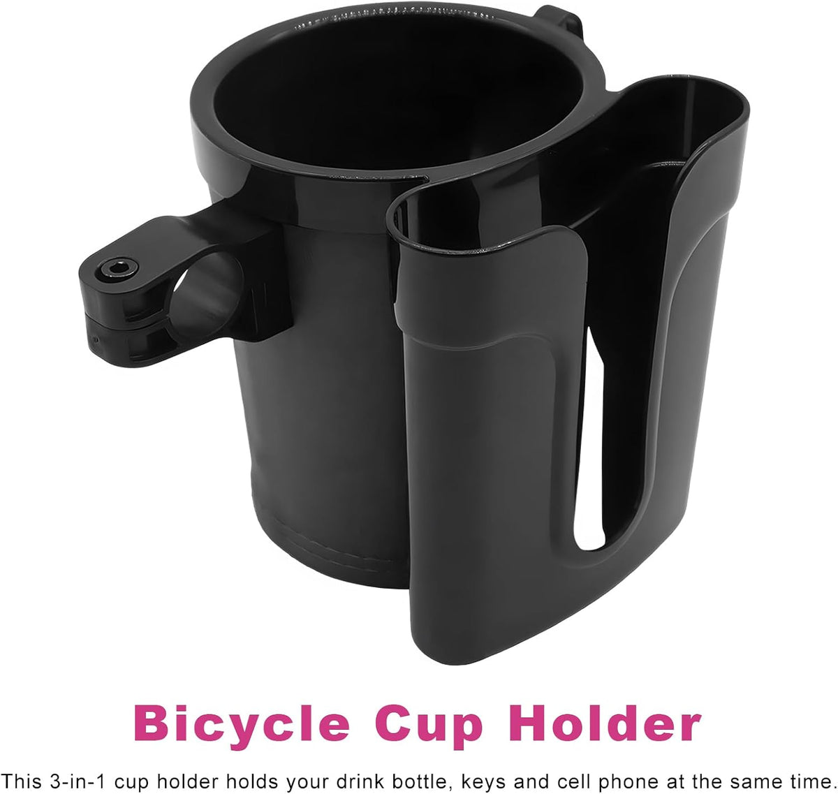 Bike Cup Holder, Motorbike Handlebar Drink Bottle Cage with Cell Phone & Key Holders, Universal Water Bottle Cage Beverage Holder for Most Motorcycles Scooters Bikes (Black)