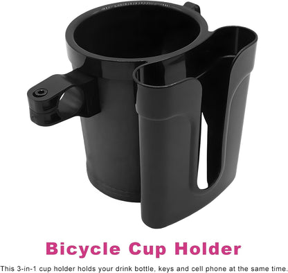 Bike Cup Holder, Motorbike Handlebar Drink Bottle Cage with Cell Phone & Key Holders, Universal Water Bottle Cage Beverage Holder for Most Motorcycles Scooters Bikes (Black)